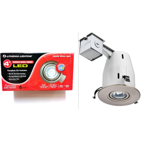 Lithonia Lighting 4” Brushed Nickel Gimbal 3000K LED Recessed Kit 224V1G - Picture 6 of 6